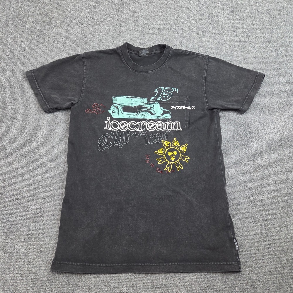 Icecream Graphic Tshirt Mens S Black Faded Short Sleeve 1988 Car Streetwear